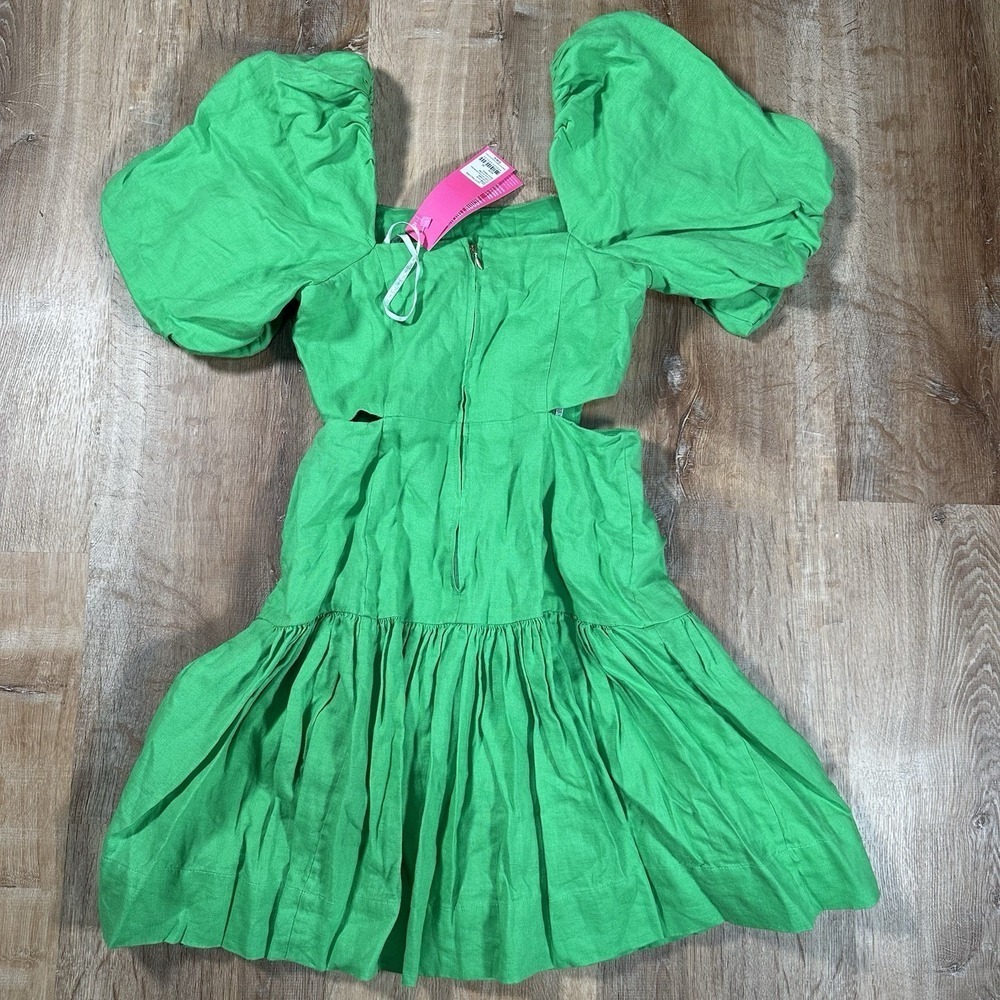 NWT Lilly Pulitzer Kylanne Balloon Sleeve Linen Size 00 Mini Dress Gecko Green - Picture 3 of 4